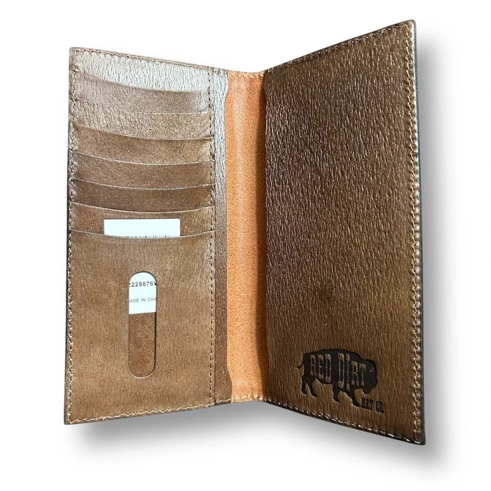 New Red Dirt Hat Co Brown Aztec Rodeo Bifold Slim Wallet Genuine Leather Western